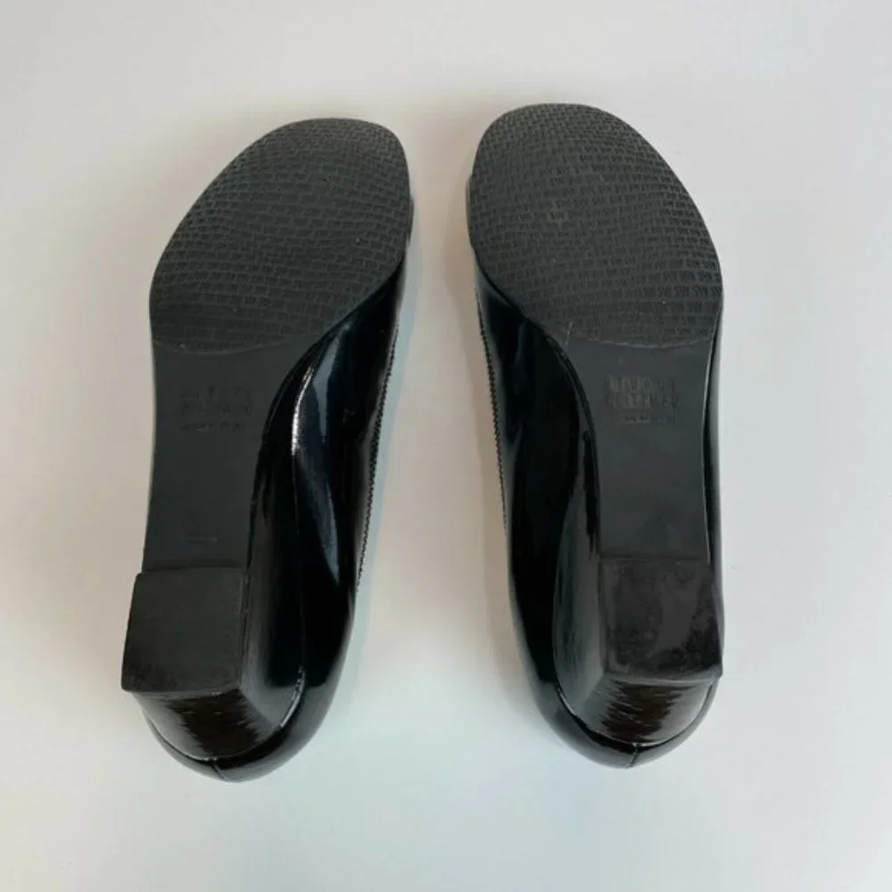 Stuart‎ Weitzman Wedge Heels 5.5 Black Patent Leather Silver Bow Office Career - Picture 8 of 11